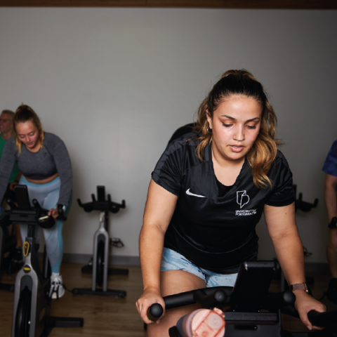 Students in spin class