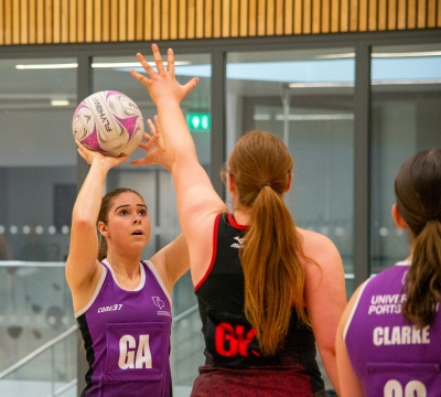 Netball player about to shoot