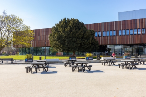 View of Ravelin Sports Centre and a seating area at the front