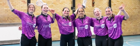 Women's Cricket team celebrating at Varsity 2025