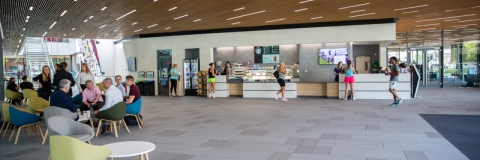 Wide shot of entry lobby and reception - Ravelin Activities