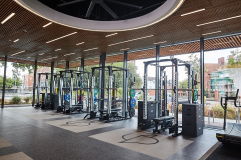 Wide shot of squat racks