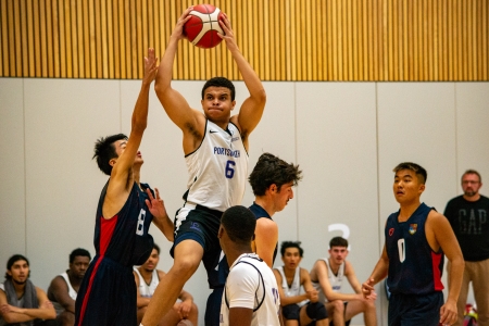 Basketball player about to shoot