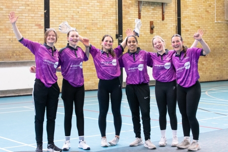 Women's Cricket team celebrating at Varsity 2025