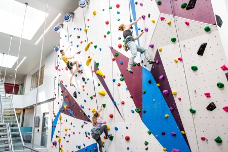 Wide shot of the Climbing and Bouldering wall at Ravelin Sport Centre.