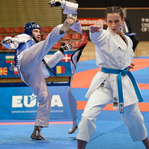 taekwondo athletes competing